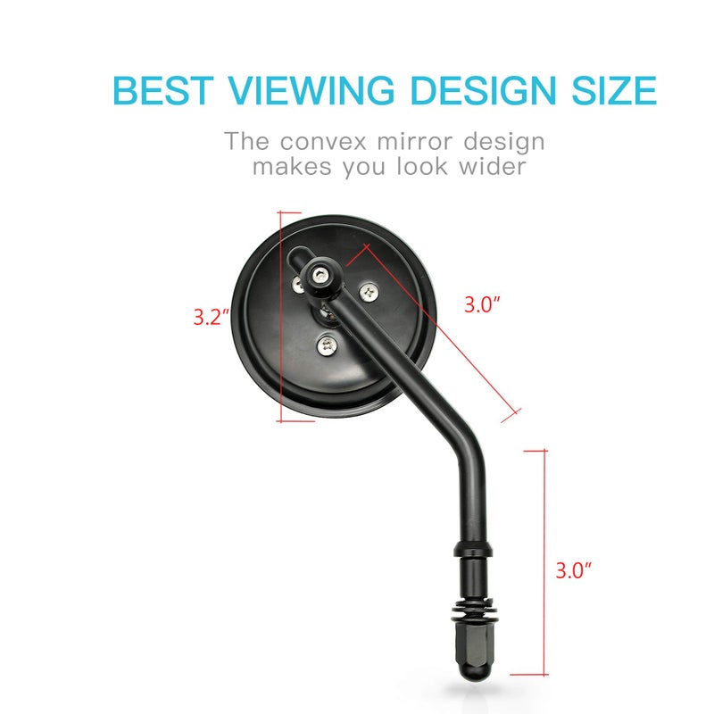 MZS Motorcycle Mirrors - Rear View Mirror 3" Round Black Side Compatible with FLHTC FLHT FLHR FLHX FLTRX FLSTN FLSTC FLTRU FXDB FXDF Road King Sportster Street Glide Electra Dyna Softail Ultra V-rod - Image 5